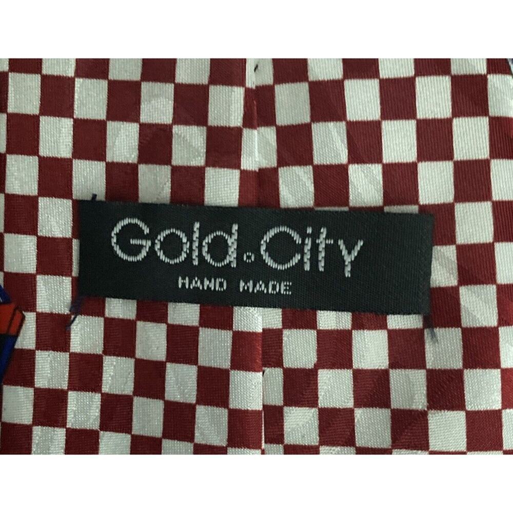 Vintage Gold City Hand Made Race Car Checkered 100% Silk Neck Tie - Picture 2 of 3